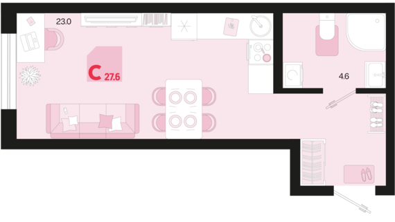 Студия №175 27,6 м2 от застройщика ГК ТОЧНО