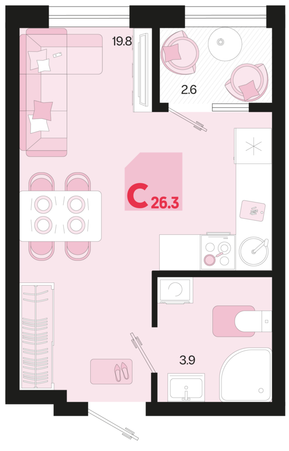 Студия №177 26,3 м2 от застройщика ГК ТОЧНО