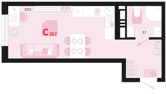 Студия №207 26,7 м2 от застройщика ГК ТОЧНО