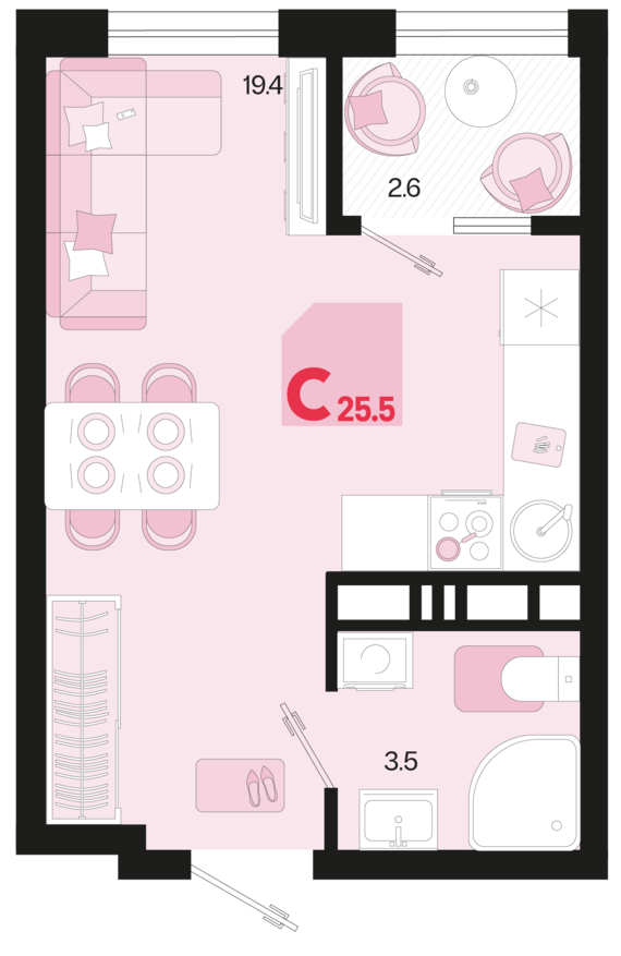 Студия №201 25,5 м2 от застройщика ГК ТОЧНО