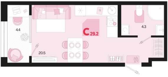 Студия №4 29,2 м2 от застройщика ГК ТОЧНО