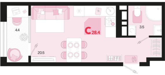 Студия №9 28,4 м2 от застройщика ГК ТОЧНО