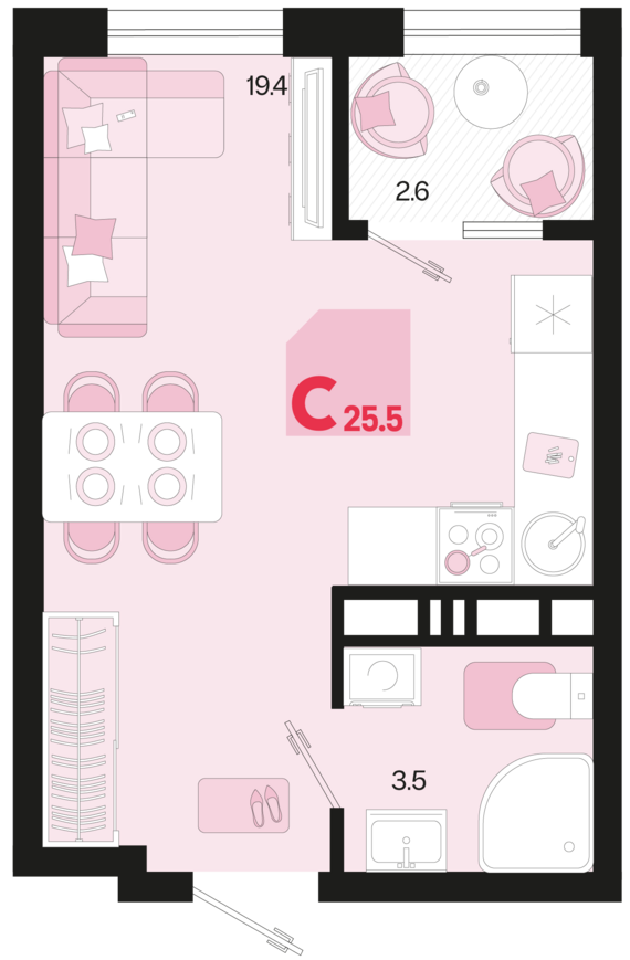 Студия №215 25,5 м2 от застройщика ГК ТОЧНО