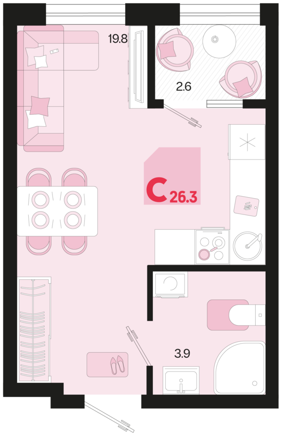 Студия №87 26,3 м2 от застройщика ГК ТОЧНО