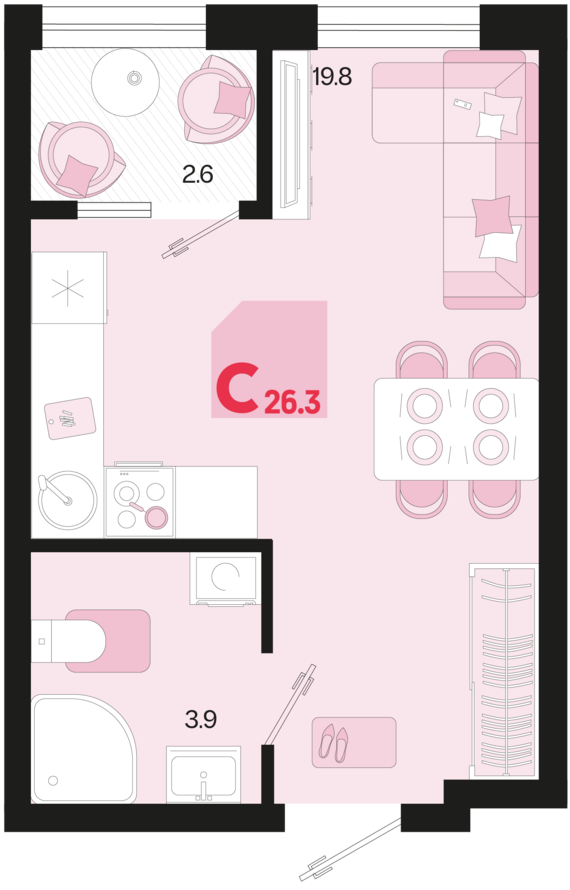 Студия №89 26,3 м2 от застройщика ГК ТОЧНО