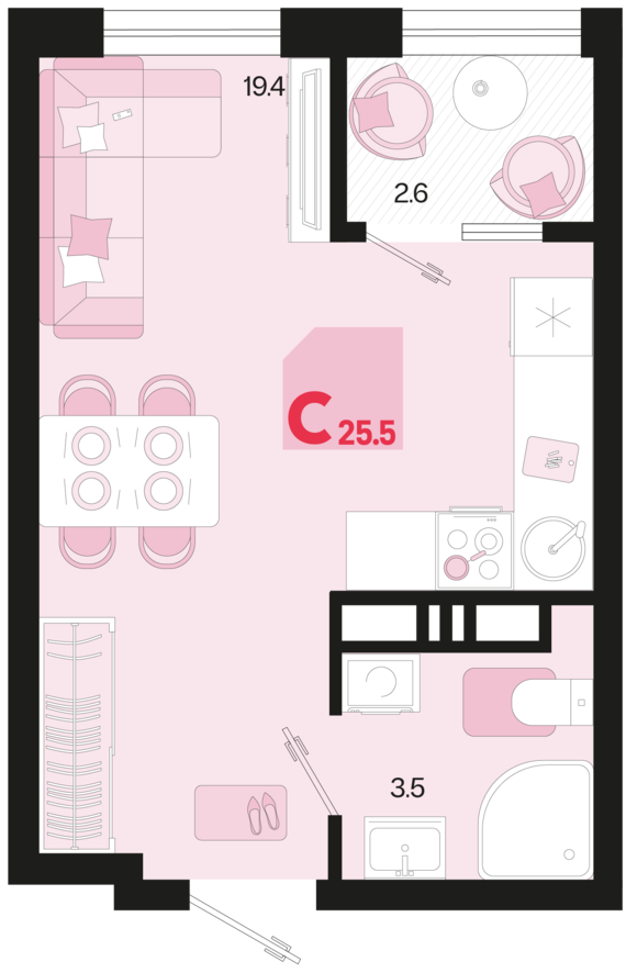 Студия №191 25,5 м2 от застройщика ГК ТОЧНО