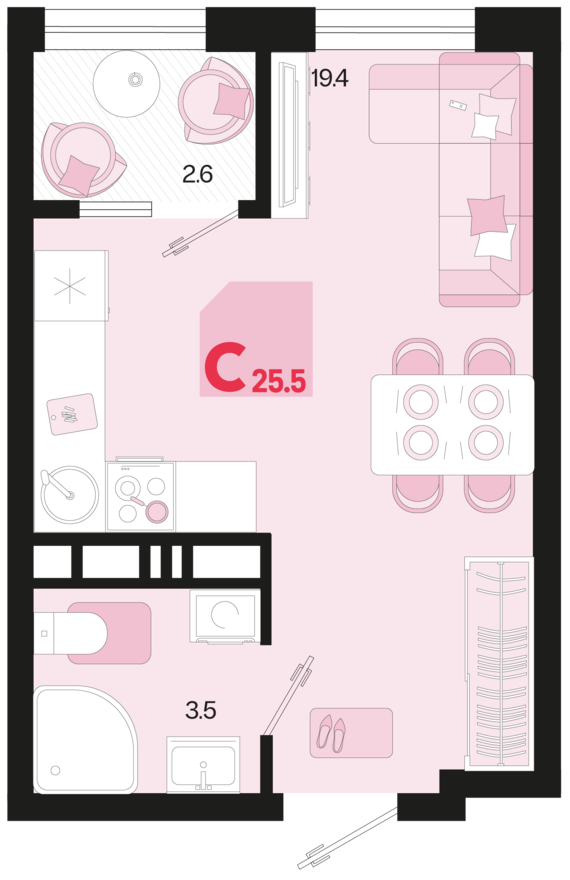 Студия №201 25,5 м2 от застройщика ГК ТОЧНО