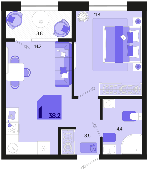 1-комнатная квартира №409 38,2 м2 от застройщика ГК ТОЧНО