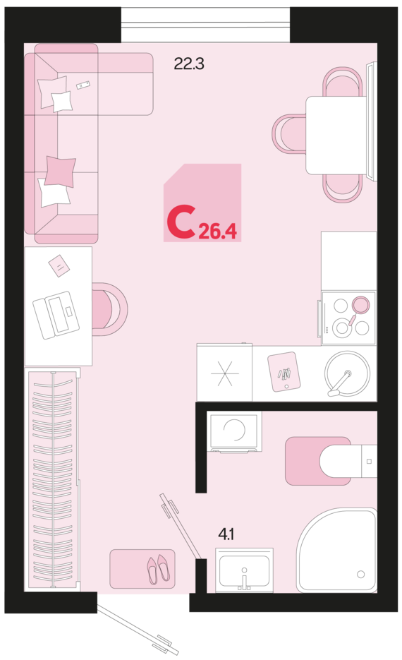 Студия №355 26,4 м2 от застройщика ГК ТОЧНО