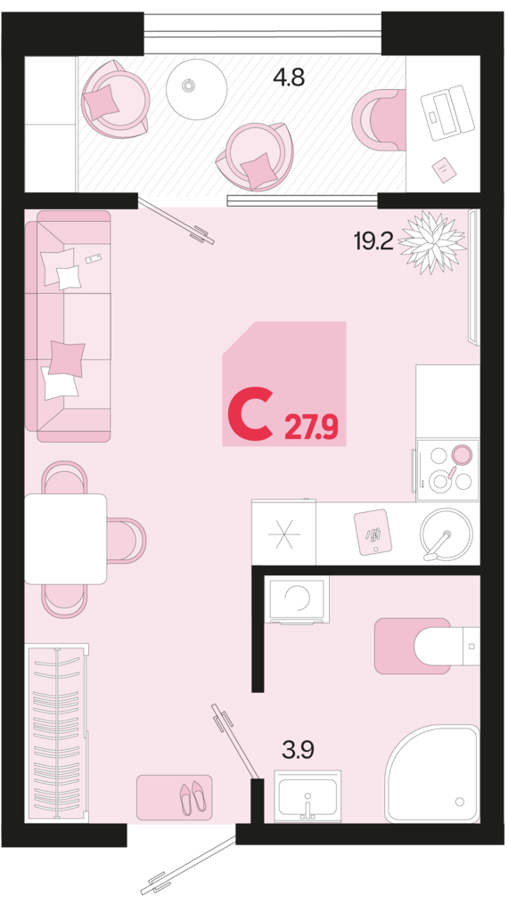 Студия №357 27,9 м2 от застройщика ГК ТОЧНО