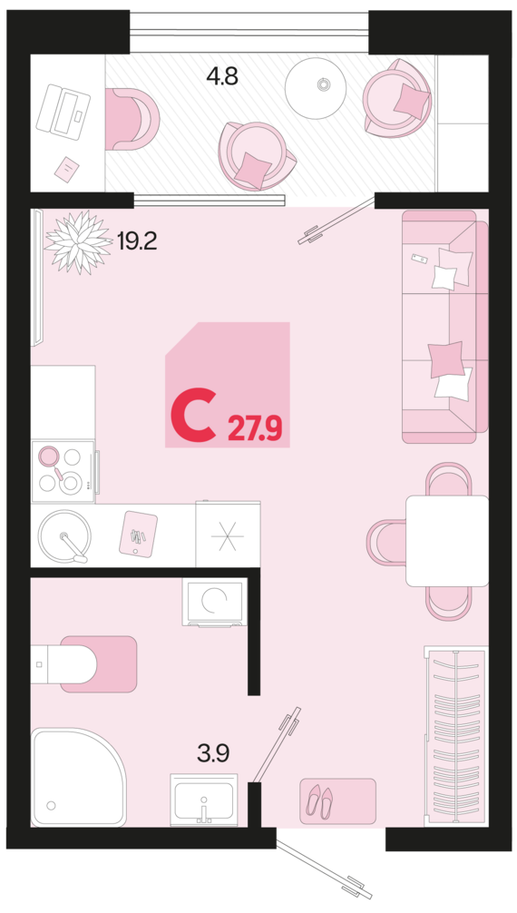 Студия №358 27,9 м2 от застройщика ГК ТОЧНО