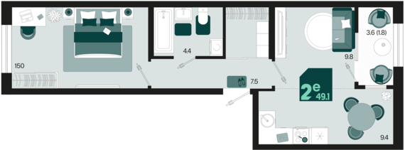 евро 2 к.кв. №359 49,1 м2 от застройщика ГК ТОЧНО