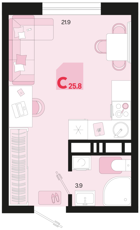 Студия №383 25,8 м2 от застройщика ГК ТОЧНО