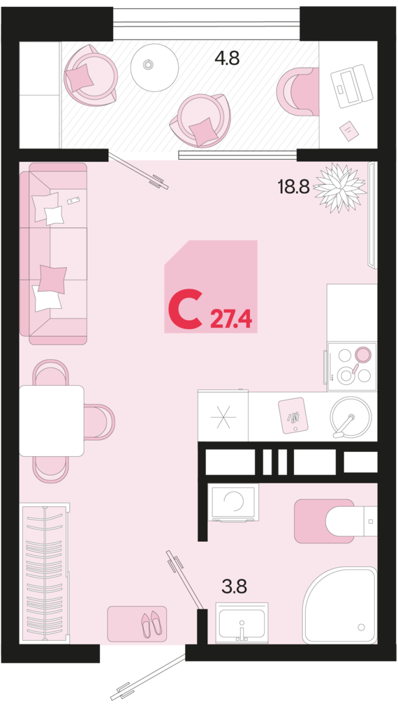 Студия №364 27,4 м2 от застройщика ГК ТОЧНО