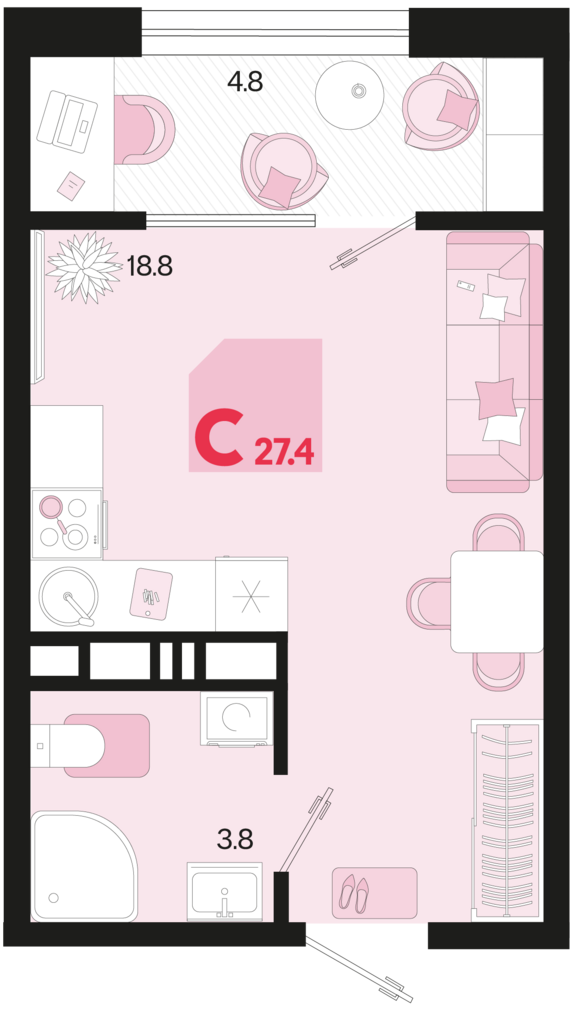 Студия №393 27,4 м2 от застройщика ГК ТОЧНО