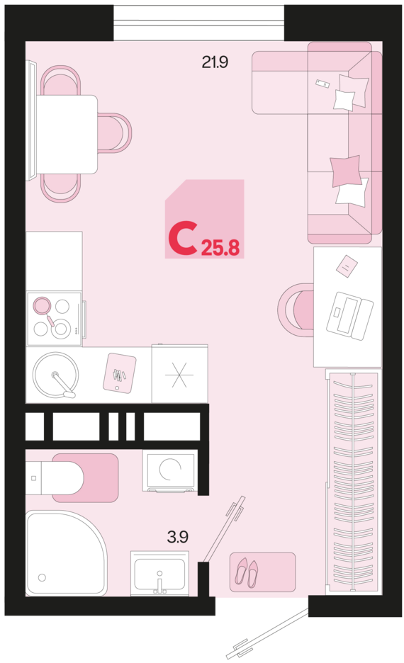 Студия №403 25,8 м2 от застройщика ГК ТОЧНО