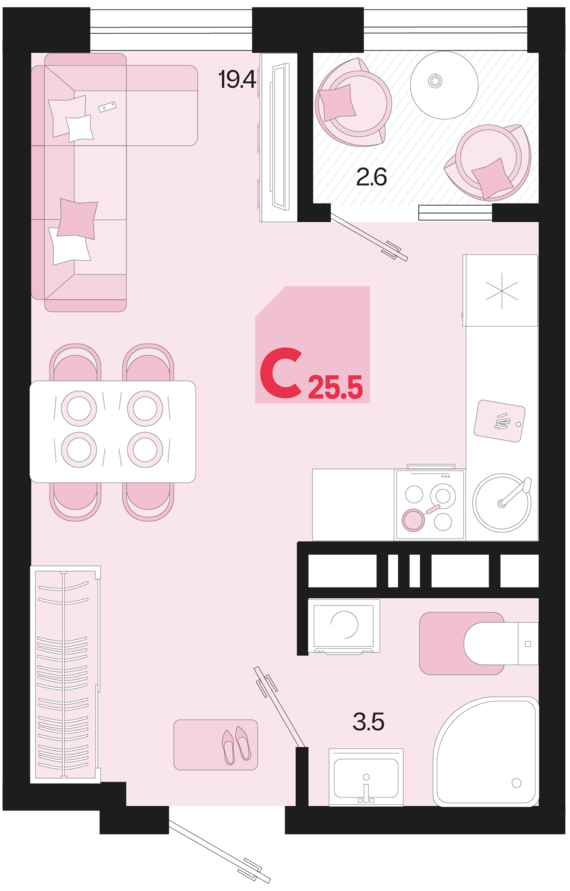 Студия №302 25,5 м2 от застройщика ГК ТОЧНО