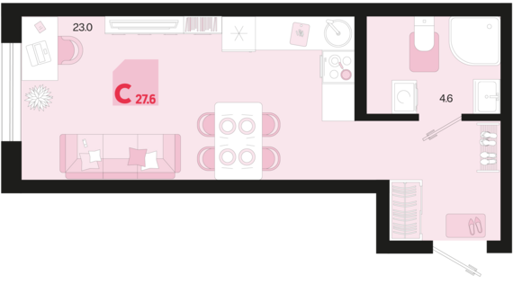 Студия №220 27,6 м2 от застройщика ГК ТОЧНО