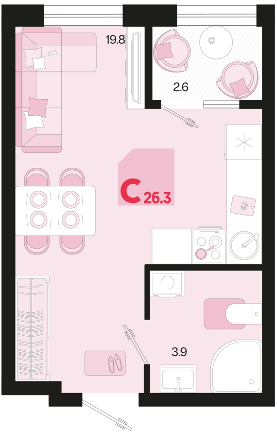 Студия №222 26,3 м2 от застройщика ГК ТОЧНО