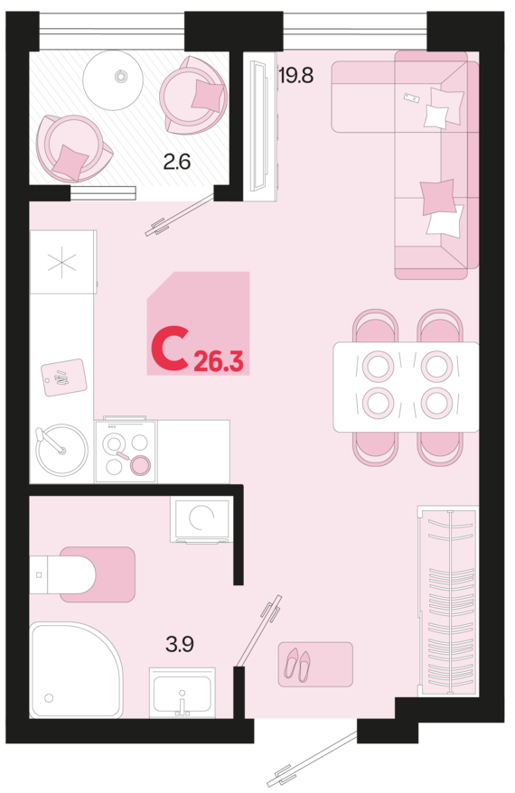 Студия №224 26,3 м2 от застройщика ГК ТОЧНО