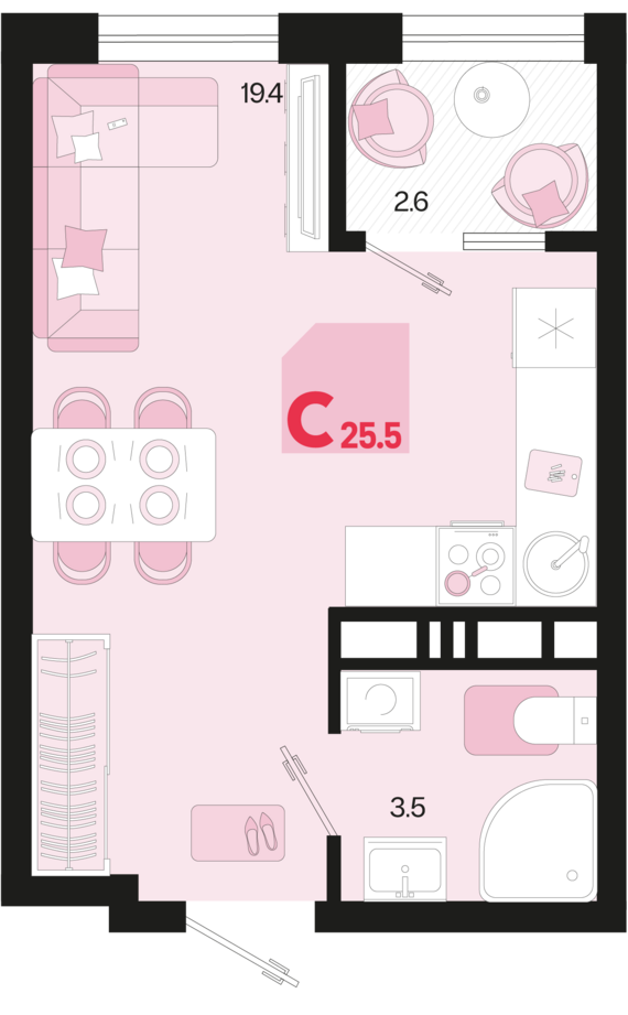 Студия №278 25,5 м2 от застройщика ГК ТОЧНО