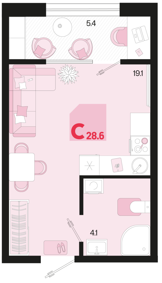 Студия №1 28,6 м2 от застройщика ГК ТОЧНО