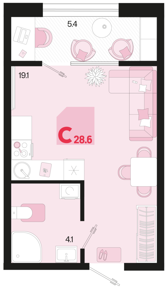 Студия №2 28,6 м2 от застройщика ГК ТОЧНО