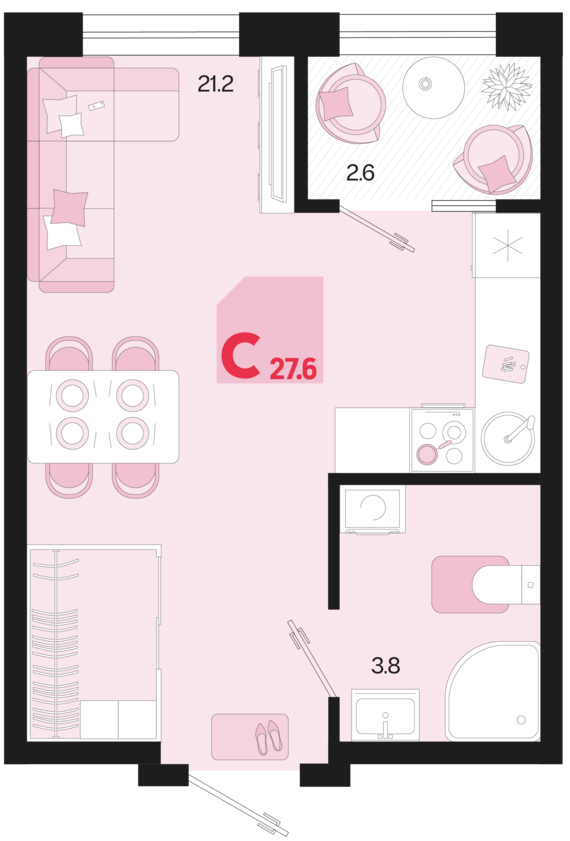Студия №4 27,6 м2 от застройщика ГК ТОЧНО