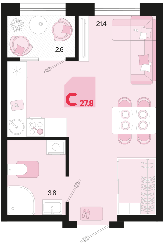 Студия №7 27,8 м2 от застройщика ГК ТОЧНО