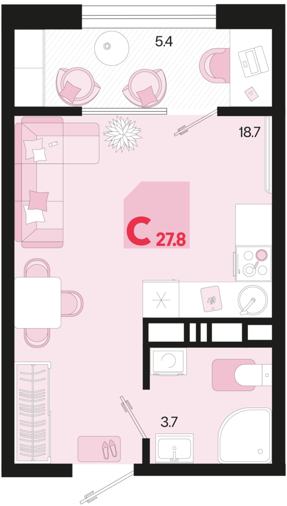 Студия №46 27,8 м2 от застройщика ГК ТОЧНО