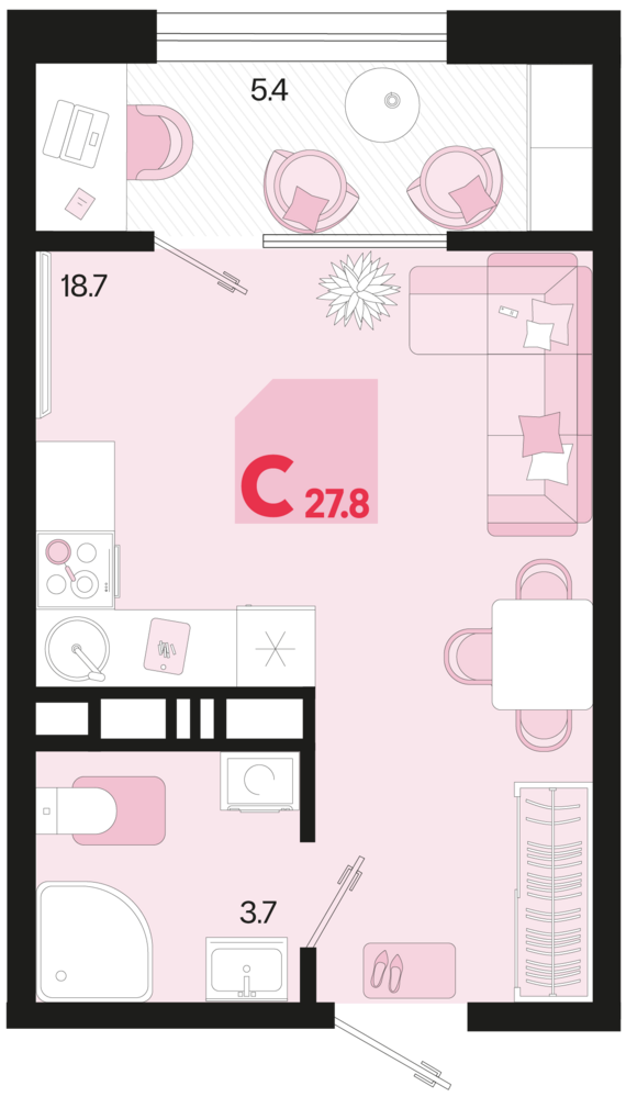 Студия №38 27,8 м2 от застройщика ГК ТОЧНО