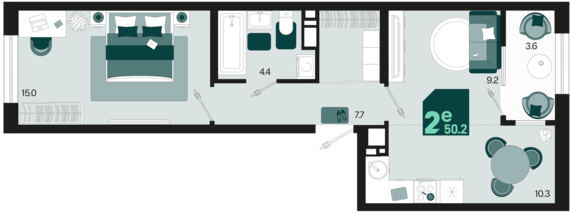 евро 2 к.кв. №153 50,2 м2 от застройщика ГК ТОЧНО