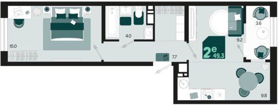 евро 2 к.кв. №183 49,3 м2 от застройщика ГК ТОЧНО