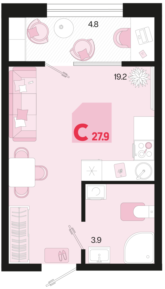 Студия №332 27,9 м2 от застройщика ГК ТОЧНО