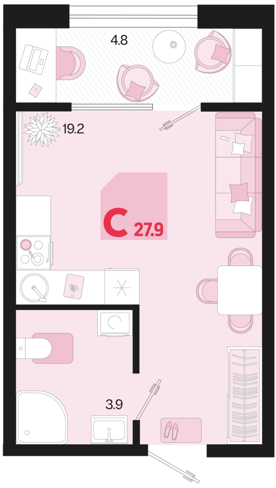 Студия №333 27,9 м2 от застройщика ГК ТОЧНО