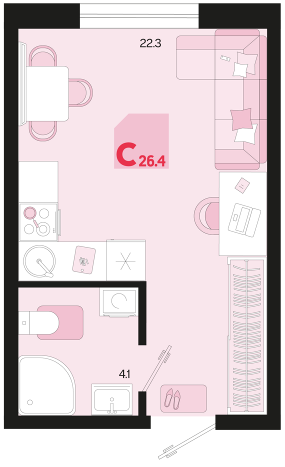 Студия №335 26,4 м2 от застройщика ГК ТОЧНО