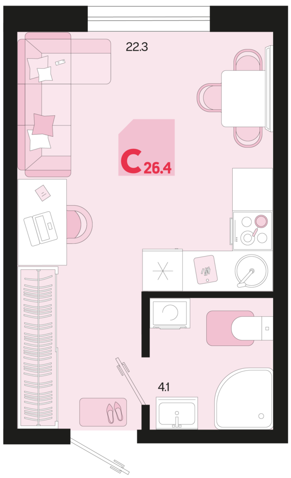 Студия №336 26,4 м2 от застройщика ГК ТОЧНО