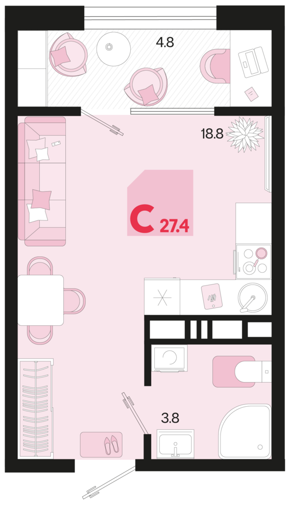 Студия №367 27,4 м2 от застройщика ГК ТОЧНО