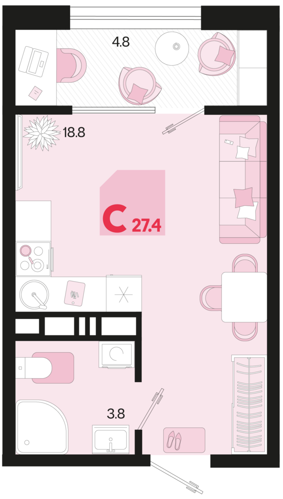 Студия №368 27,4 м2 от застройщика ГК ТОЧНО