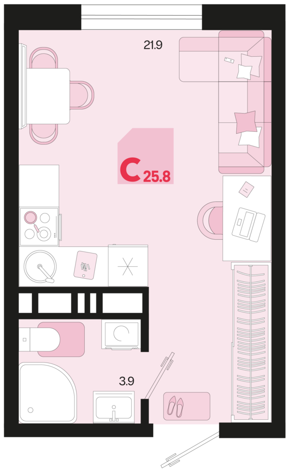 Студия №377 25,8 м2 от застройщика ГК ТОЧНО