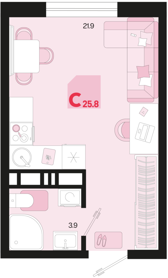 Студия №382 25,8 м2 от застройщика ГК ТОЧНО