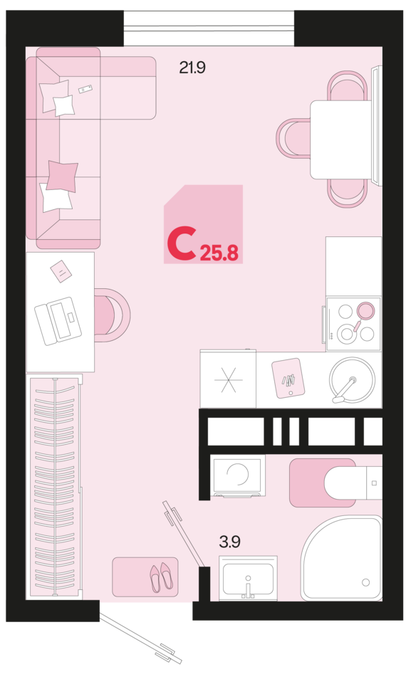 Студия №383 25,8 м2 от застройщика ГК ТОЧНО