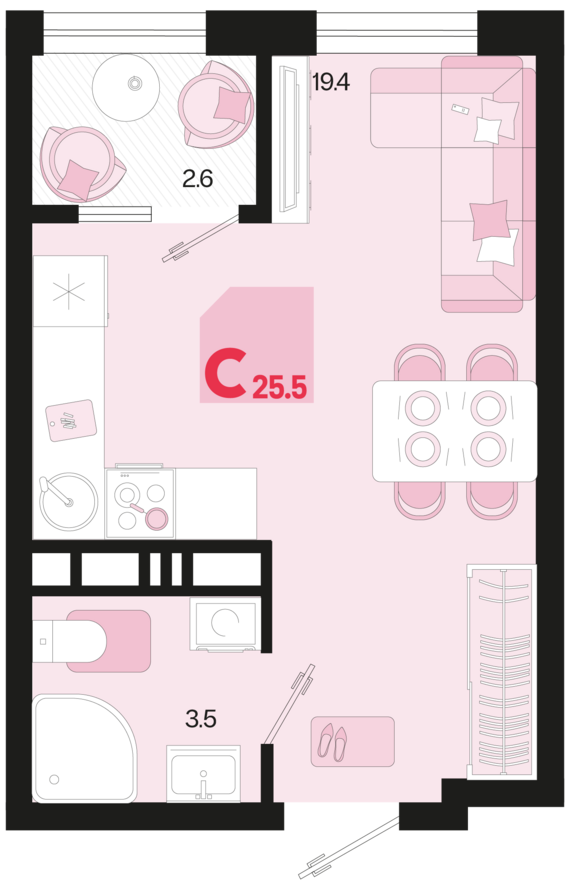 Студия №509 25,5 м2 от застройщика ГК ТОЧНО