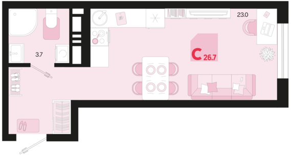 Студия №479 26,7 м2 от застройщика ГК ТОЧНО