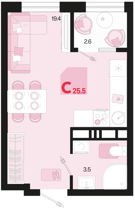 Студия №515 25,5 м2 от застройщика ГК ТОЧНО