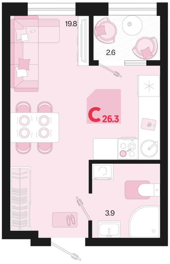 Студия №387 26,3 м2 от застройщика ГК ТОЧНО