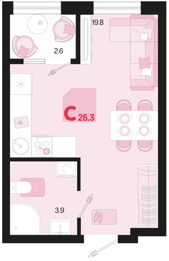 Студия №389 26,3 м2 от застройщика ГК ТОЧНО