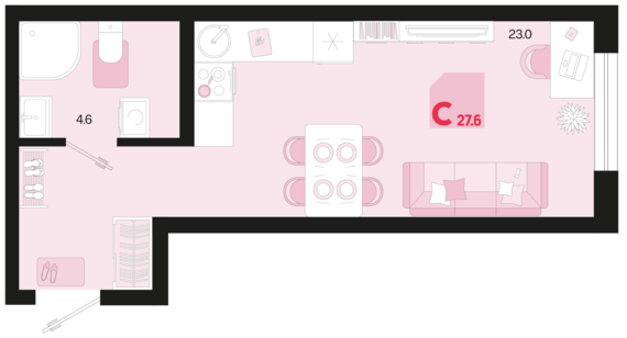 Студия №391 27,6 м2 от застройщика ГК ТОЧНО