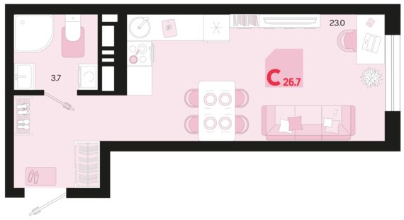 Студия №431 26,7 м2 от застройщика ГК ТОЧНО