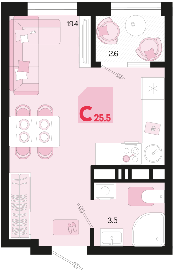 Студия №594 25,5 м2 от застройщика ГК ТОЧНО